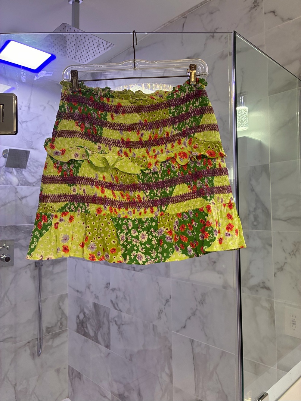 easel Purple and Green Floral Tiered Mini Skirt